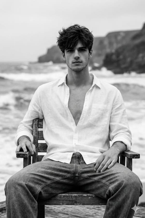Seashore Noir Portrait — AI image prompt example