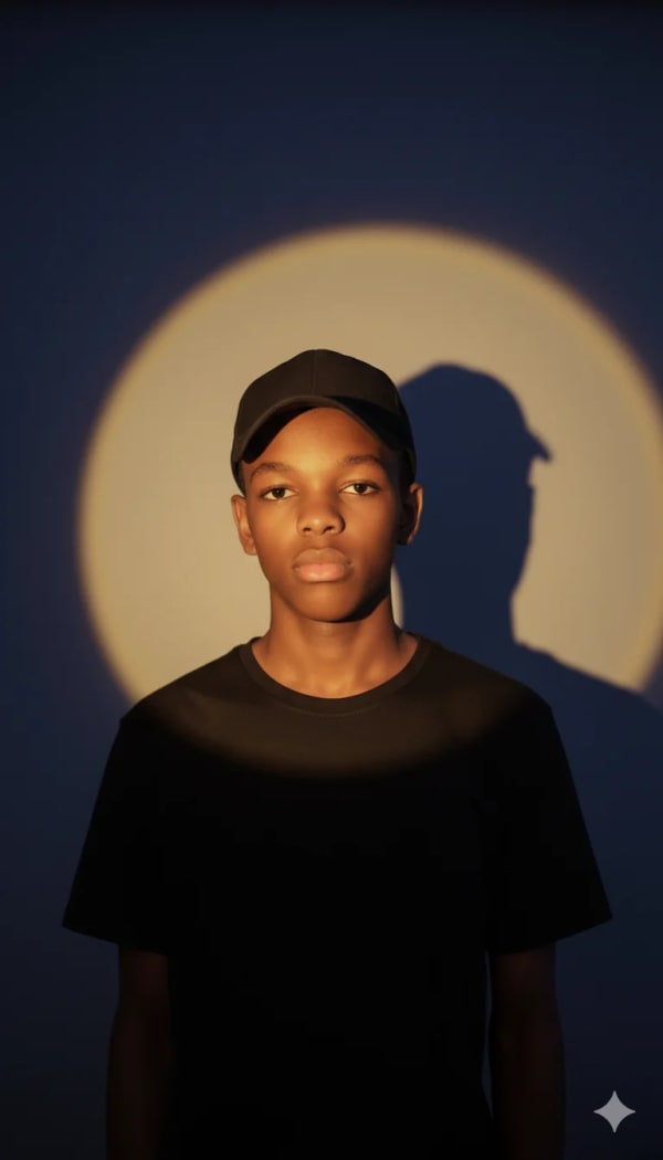 Studio portrait with halo light effect — AI image prompt example