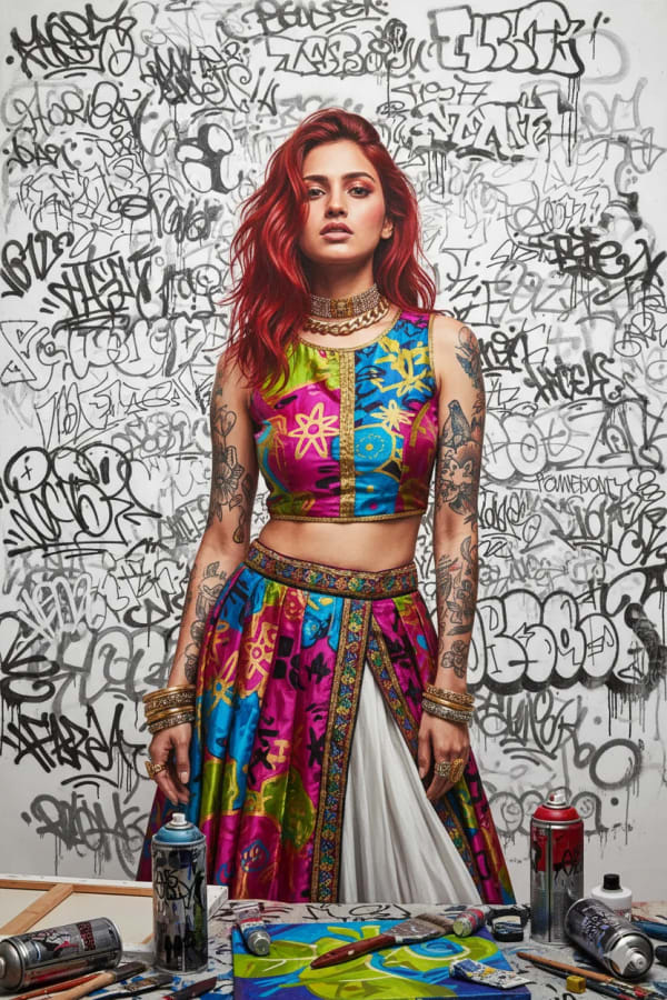 Silken Graffiti Muse — AI image prompt example