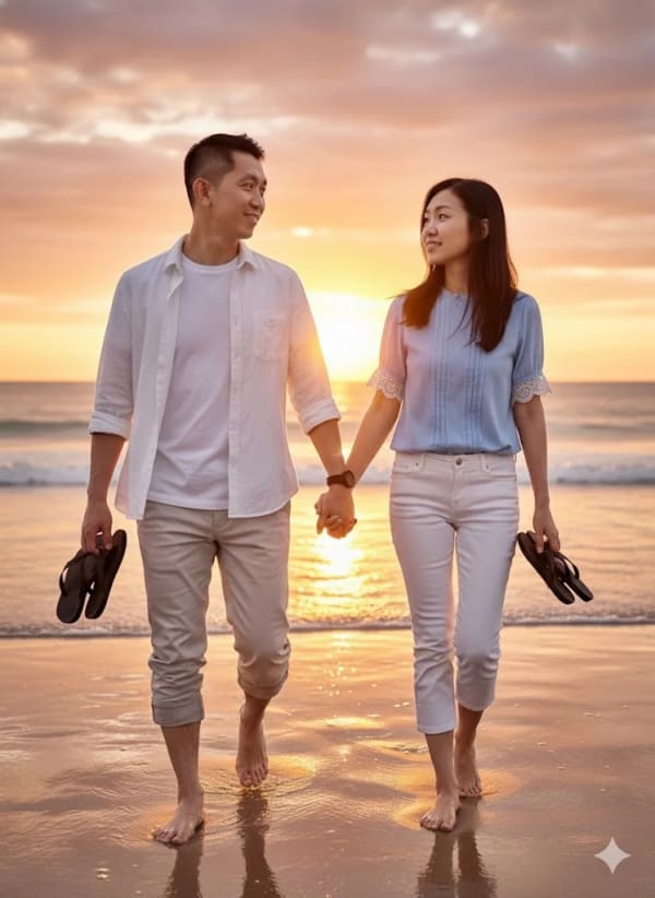 Sunset walking romantic — AI image prompt example