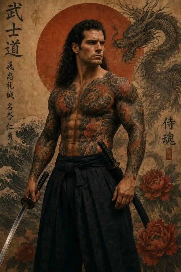 Tattooed Samurai Warrior — AI image prompt example