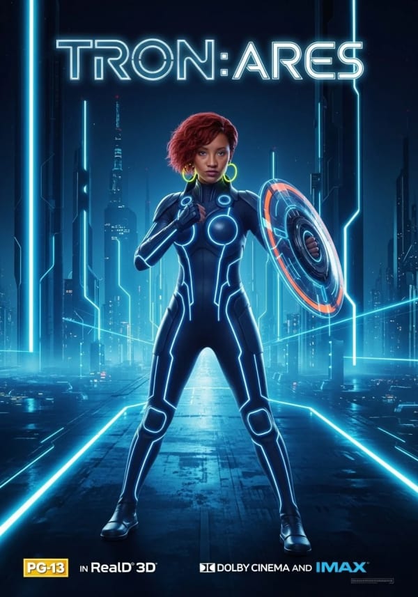 Tron Ares Movie Poster in Blue Neon — AI image prompt example