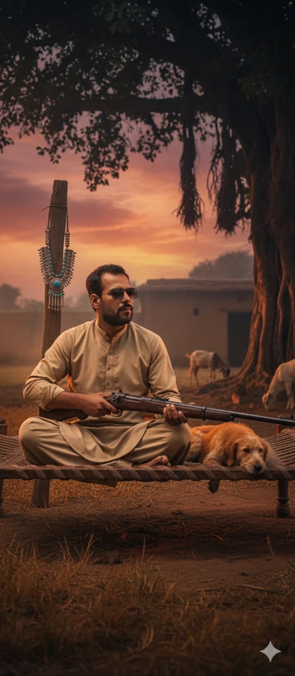 Village Hunter Waiting — AI image prompt example