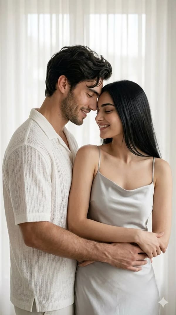 White Studio Romance — AI image prompt example