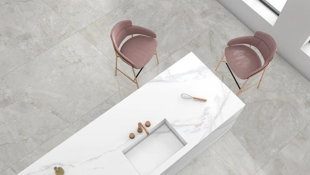 Modern luxury living room with natural stone feature wall