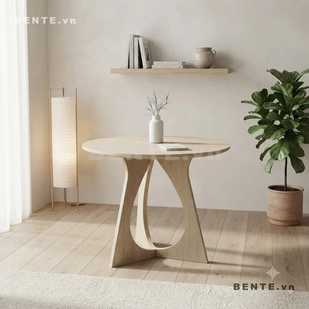 bàn cafe chân hình vòm, bàn ăn lắp ráp mặt tròn