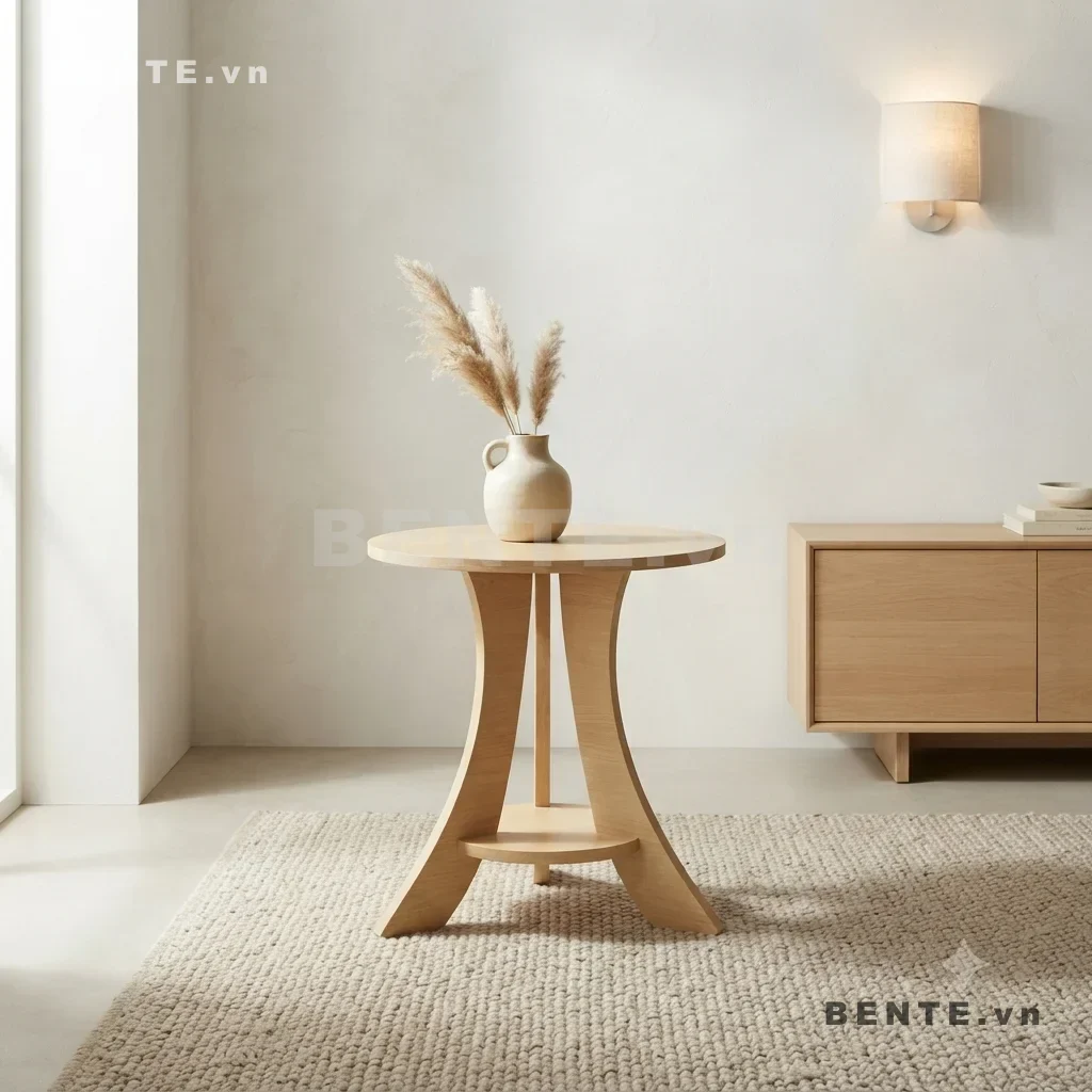 bàn phụ chân tấm cong, bàn cafe chân xòe cong