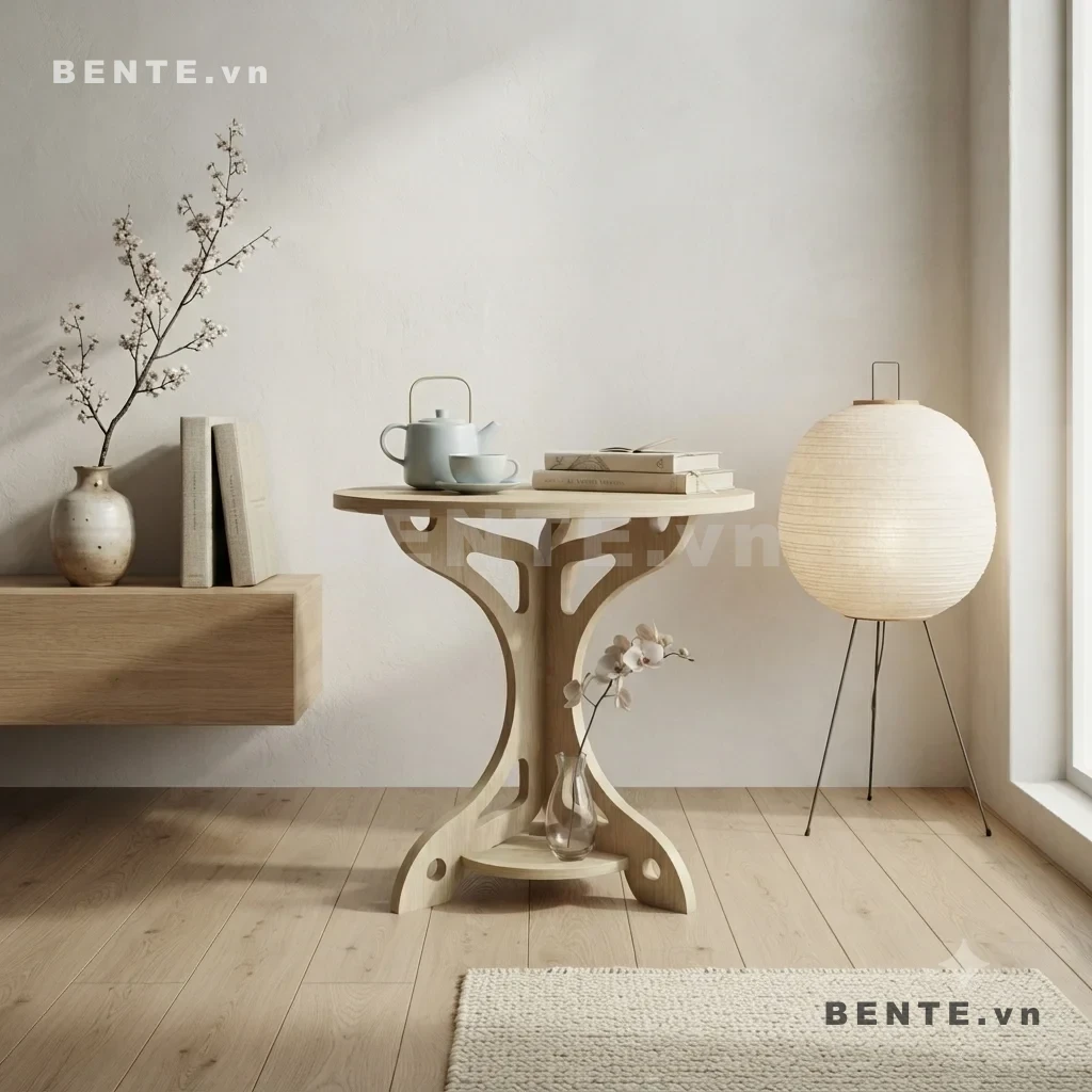 bàn mặt tròn có kệ, bàn phụ 2 tầng mặt tròn