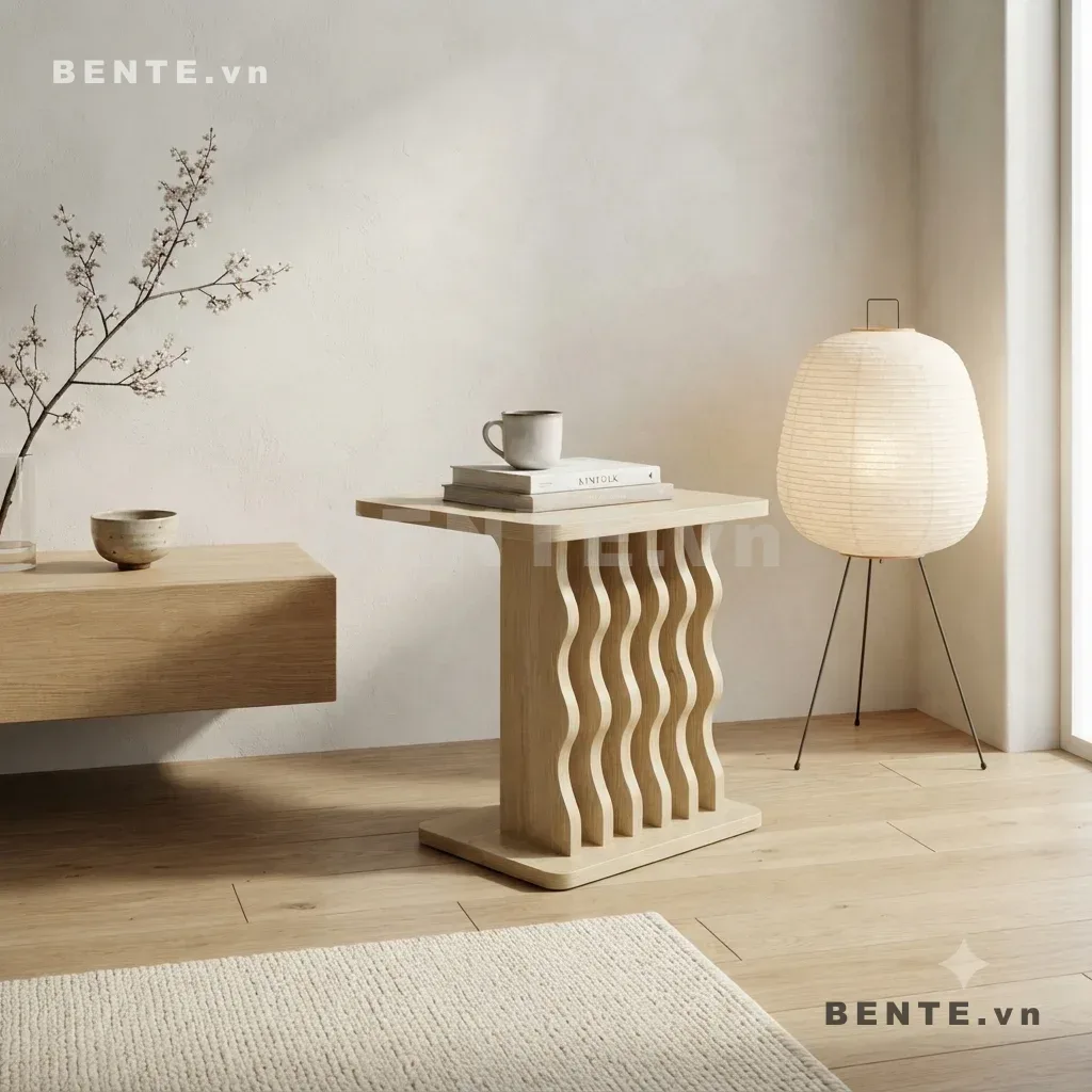 bàn sofa chân gợn sóng, bàn chữ nhật chân nan dọc