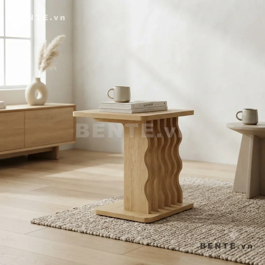 bàn cafe đế chân bo góc, bàn phòng khách chân lượn sóng