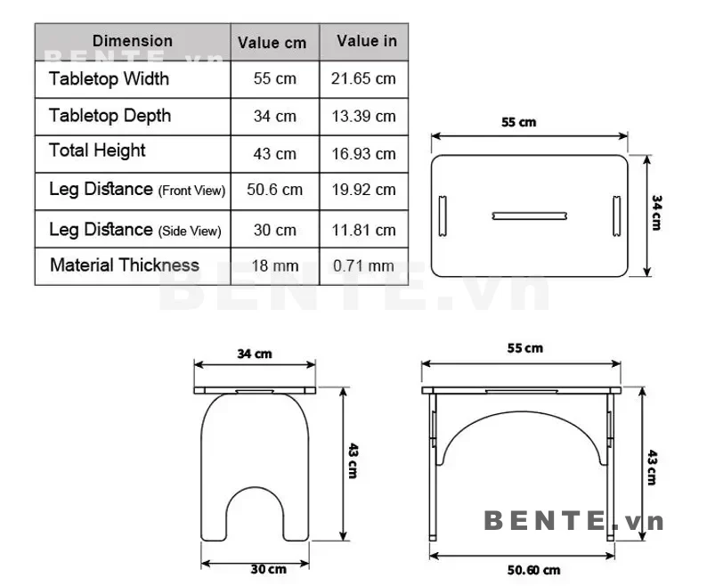 ảnh kích thước, bàn phụ mặt chữ nhật chân tấm, bàn sofa chân bản rộng