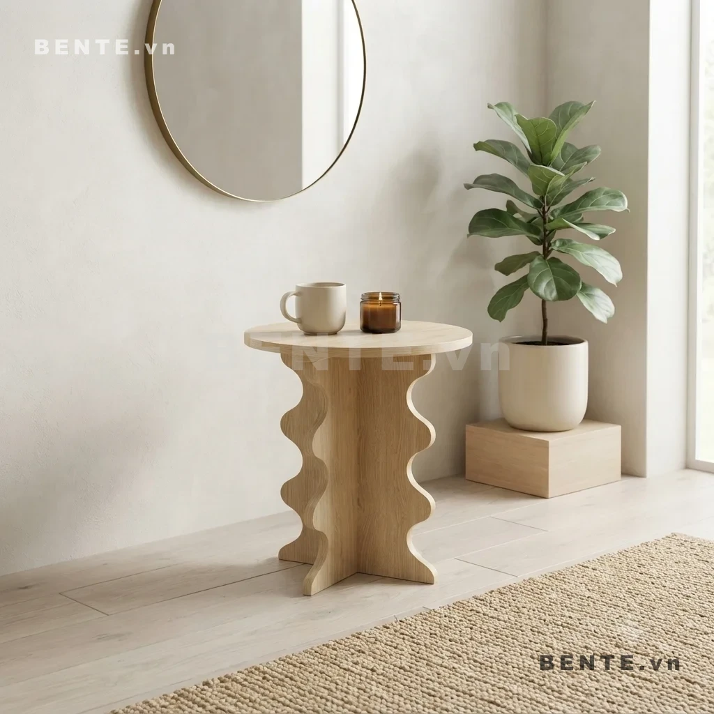 bàn tròn chân uốn lượn, bàn phòng khách chân tấm