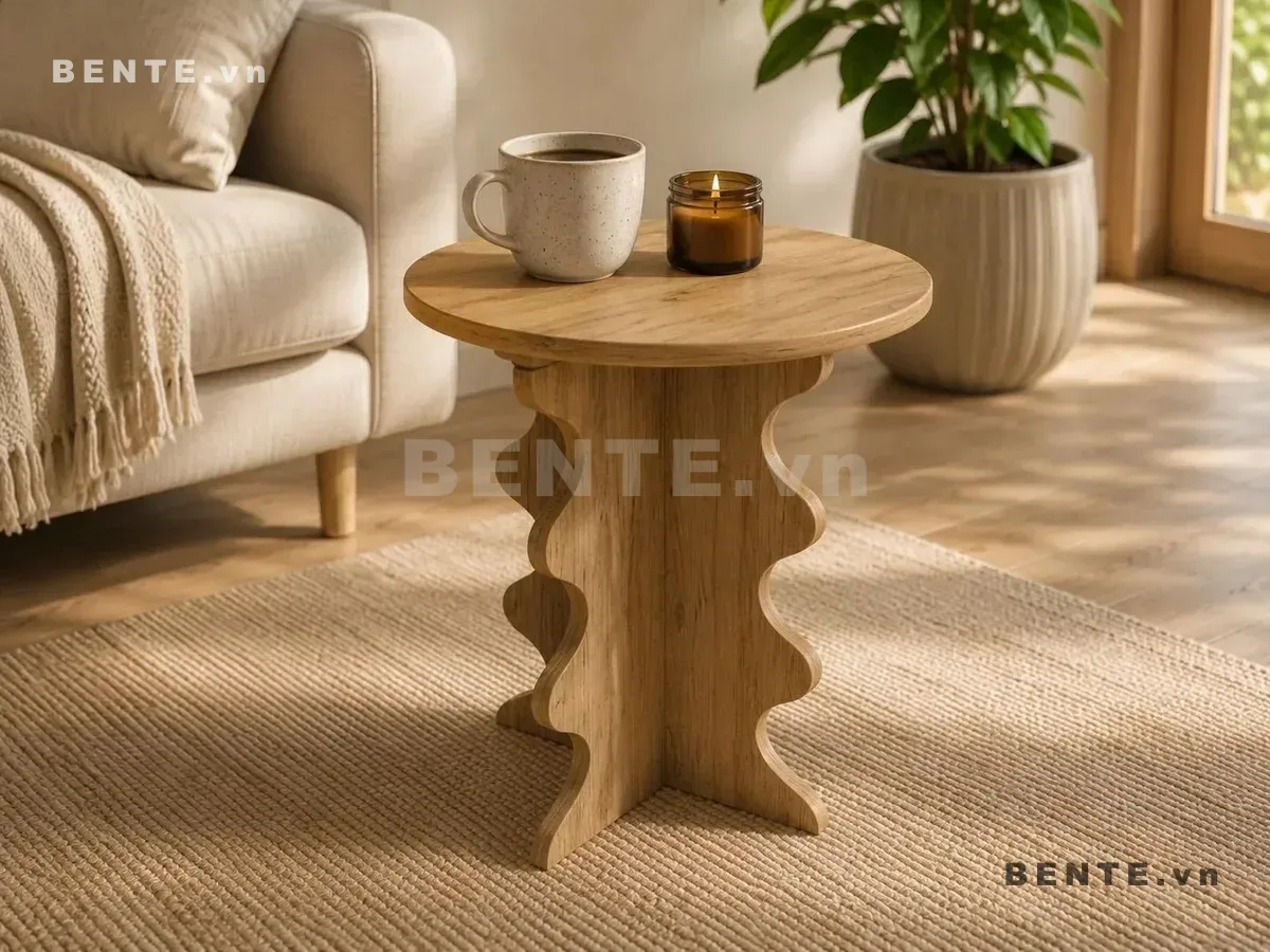 Bàn Gỗ Cafe Mặt Tròn, Chân Tấm Gợn Sóng Ghép Giao Nhau, Lắp Ráp Đơn Giản - B64173, bàn cafe mặt tròn, bàn trà mặt tròn, bàn chân gợn sóng, bàn cafe chân lượn sóng, bàn tròn chân tấm cong, bàn sofa chân gợn sóng, bàn phụ mặt tròn chân cong, bàn cafe chân ghép giao nhau, bàn tròn chân uốn lượn, bàn phòng khách chân tấm