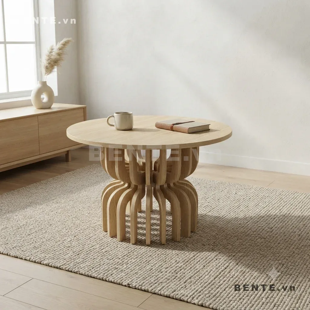 bàn tròn chân xếp vòng, bàn phòng khách chân cong mở
