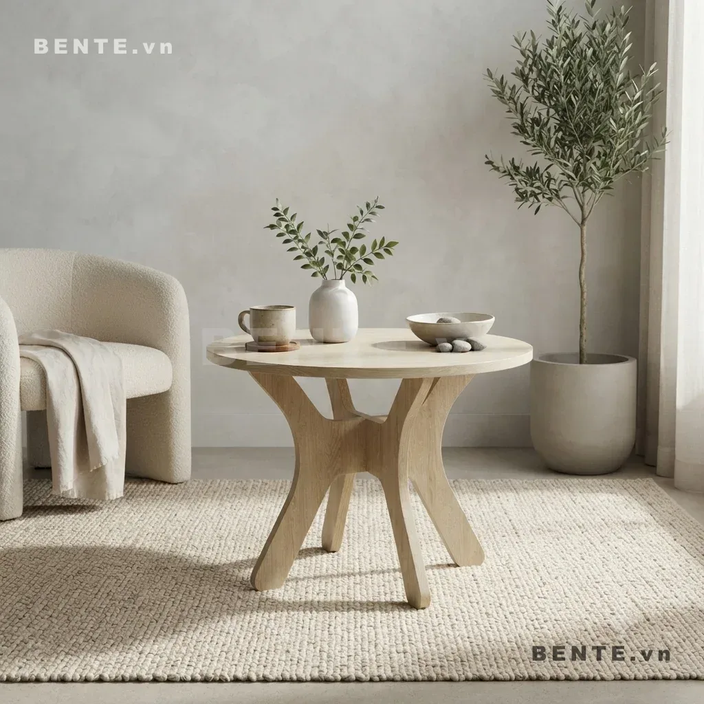 Bàn Gỗ Cafe Mặt Tròn, Chân Tấm Cong Thắt Eo Giao Nhau, Lắp Ráp Đơn Giản - B58316, bàn cafe mặt tròn, bàn trà mặt tròn, bàn chân tấm cong thắt eo, bàn cafe chân tấm giao nhau, bàn tròn chân bản rộng, bàn chân cong tạo khoảng trống, bàn cafe chân cong đối xứng, bàn phụ mặt tròn chân tấm, bàn sofa chân cong thắt eo, bàn tròn chân hình cánh cung