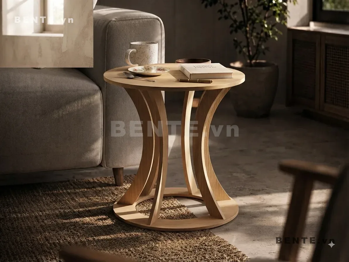 Bàn Gỗ Cafe Mặt Tròn, Chân Tấm Cong Thắt Eo, Đế Tròn, Lắp Ráp Đơn Giản - B63842, bàn cafe mặt tròn, bàn trà mặt tròn, bàn chân tấm cong thắt eo, bàn cafe đế tròn, bàn tròn chân cong giao nhau, bàn phụ chân bản cong, bàn cafe chân vòng cung, bàn sofa chân thắt eo, bàn tròn chân tấm, bàn cafe chân cong đối xứng