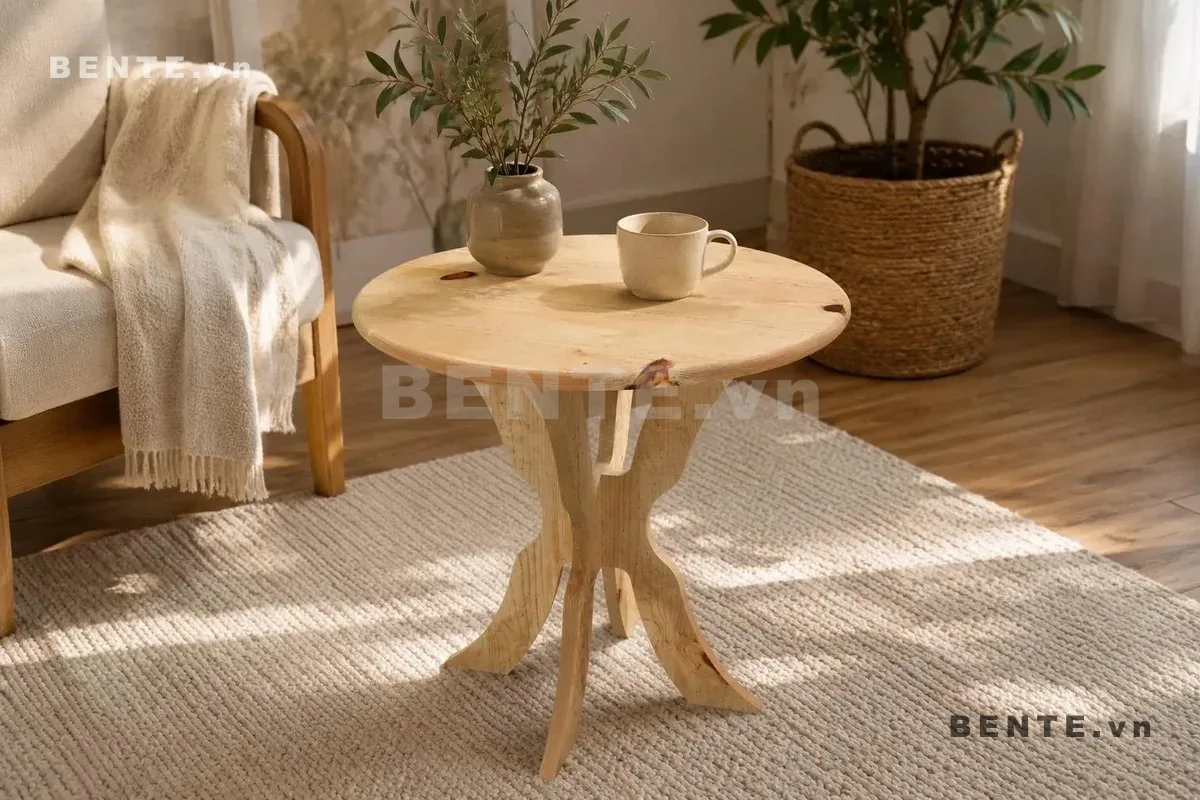 bàn tròn chân xòe rộng, bàn cafe chân tấm giao nhau