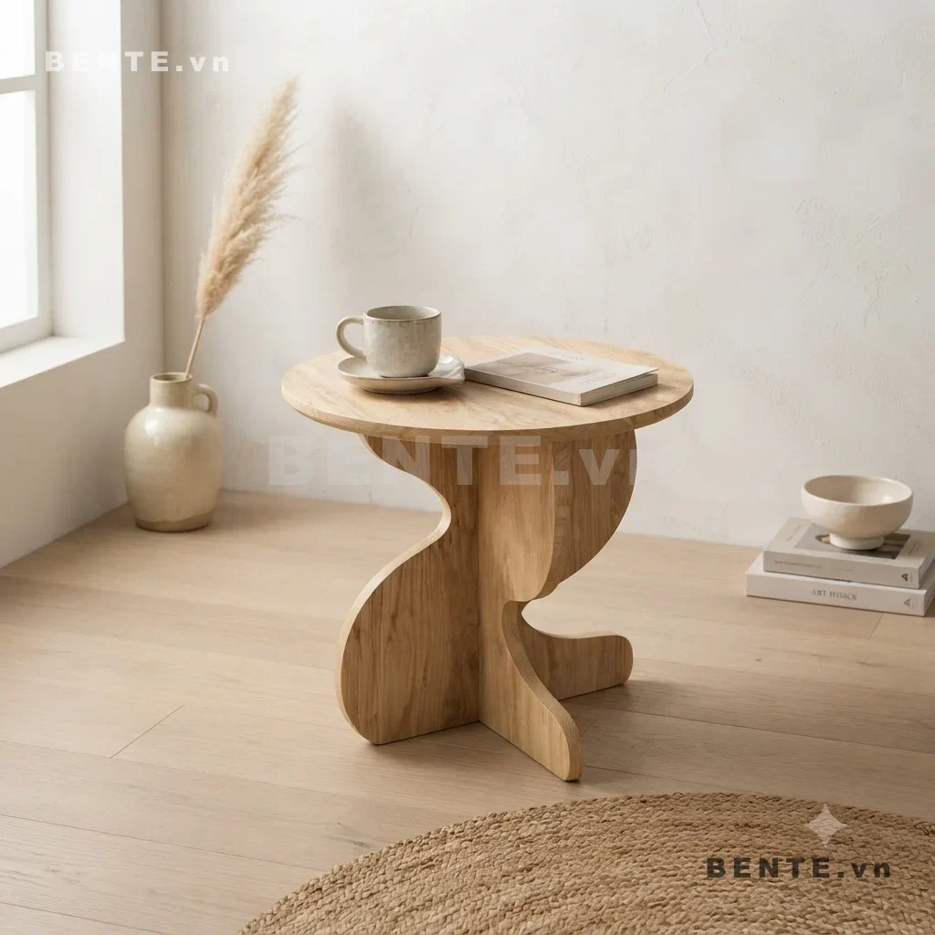 Bàn Gỗ Cafe Mặt Tròn, Chân Tấm Uốn Cong Đan Xen, Lắp Ráp Đơn Giản - B58346, bàn cafe mặt tròn, bàn trà mặt tròn, bàn chân tấm uốn cong, bàn cafe chân đan xen, bàn tròn chân tấm cong, bàn phụ chân tấm lượn cong, bàn sofa chân cong giao nhau, bàn cafe chân bản cong, bàn tròn chân hình học, bàn phòng khách chân uốn cong