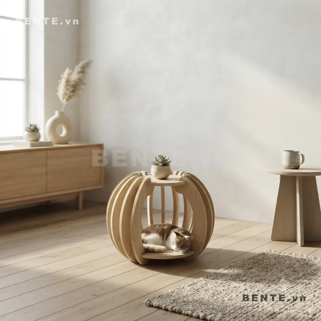 bàn cafe tích hợp ổ mèo, bàn phụ cho nhà có thú cưng