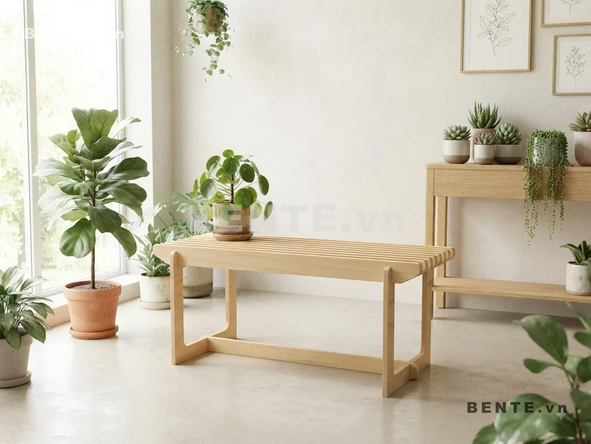 bàn decor mặt nan bo tròn, bàn console chân khung mở