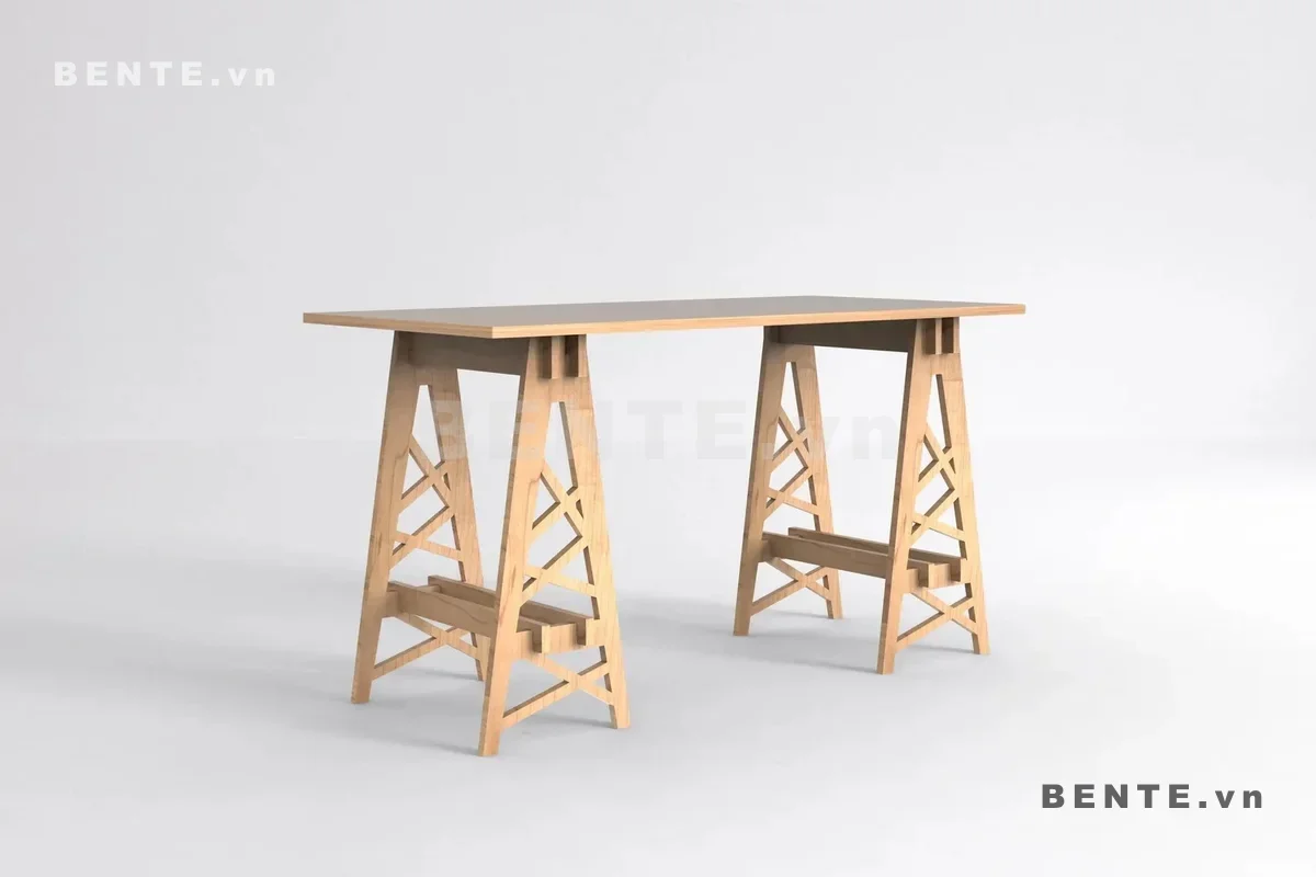 bàn học chân giằng chéo, bàn làm việc mặt chữ nhật