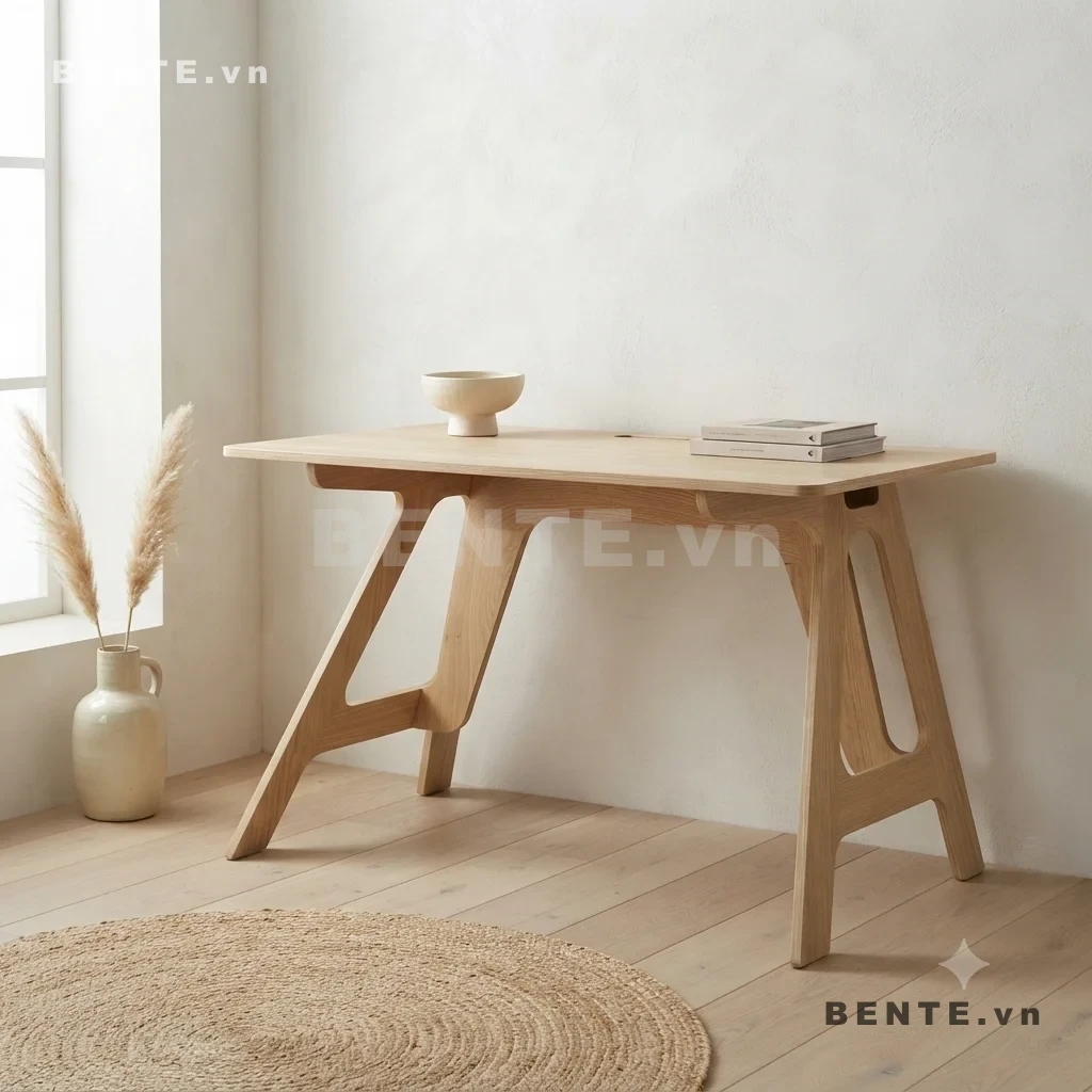 bàn học chân tấm khoét cong, bàn làm việc chân khung chữ A