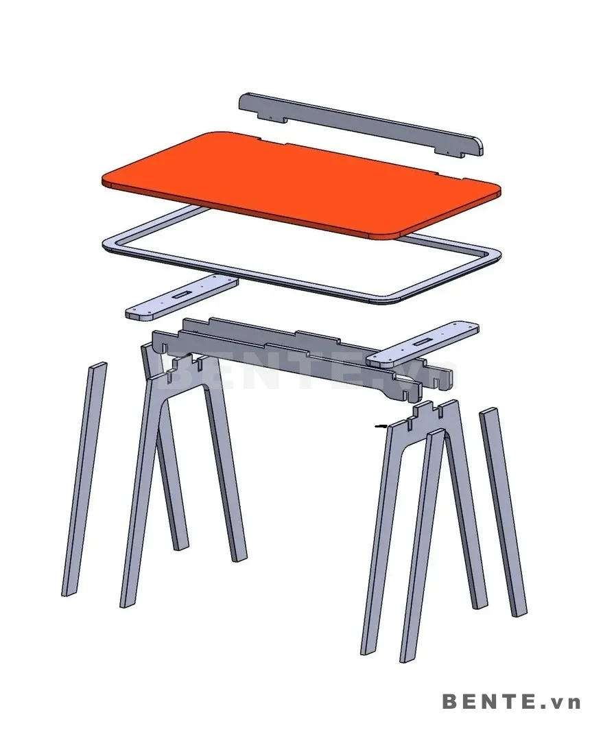 ảnh hướng dẫn lắp ráp, bàn làm việc chân 4 chân nghiêng