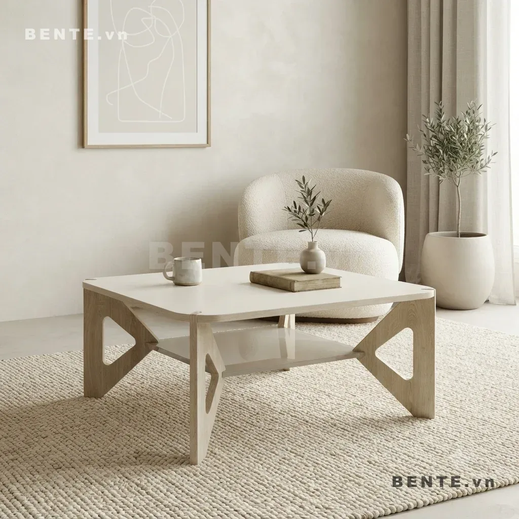 Bàn Gỗ Sofa 2 Tầng Mặt Vuông Bo Góc, Chân Khoét Tam Giác, Lắp Ráp Đơn Giản - B74126, bàn sofa 2 tầng, bàn gỗ 2 tầng, bàn phòng khách 2 tầng, bàn mặt vuông bo góc, bàn chân khoét tam giác, bàn có kệ dưới, bàn trà 2 tầng, bàn cafe 2 tầng, bàn sofa mặt vuông, bàn phòng khách có kệ