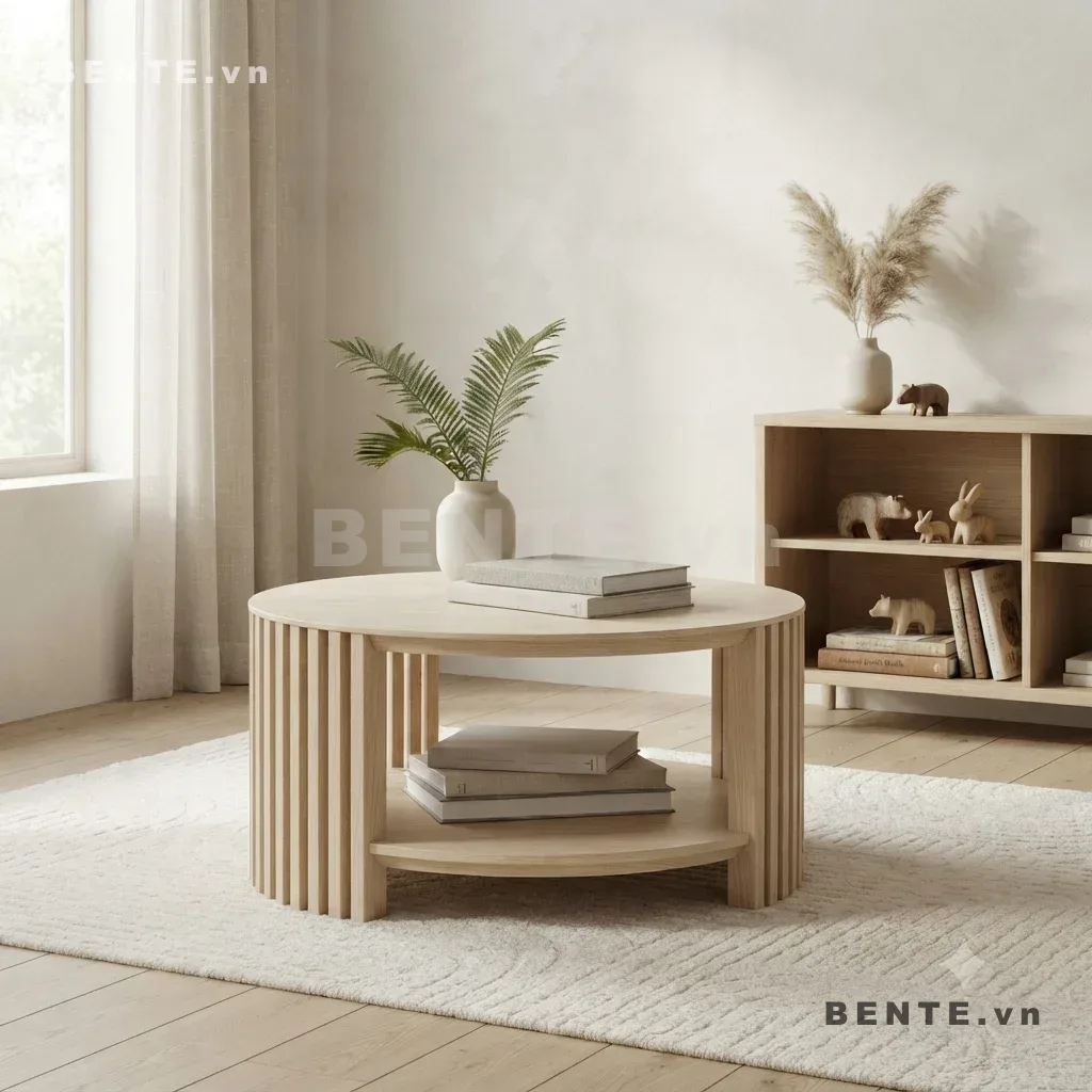bàn phòng khách 2 tầng, bàn sofa chân nan dọc