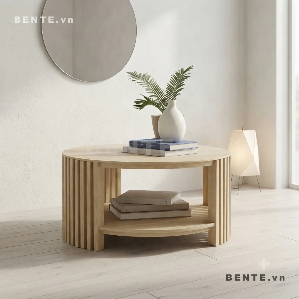 Bàn Gỗ Sofa Mặt Tròn 2 Tầng, Chân Nan Dọc, Kệ Dưới, Lắp Ráp Đơn Giản - B73952, bàn sofa mặt tròn 2 tầng, bàn trà mặt tròn có kệ, bàn phòng khách 2 tầng, bàn sofa chân nan dọc, bàn tròn chân nan dọc, bàn trà có tầng dưới, bàn sofa có kệ dưới, bàn cafe mặt tròn 2 tầng, bàn phòng khách chân nan, bàn tròn kệ sách