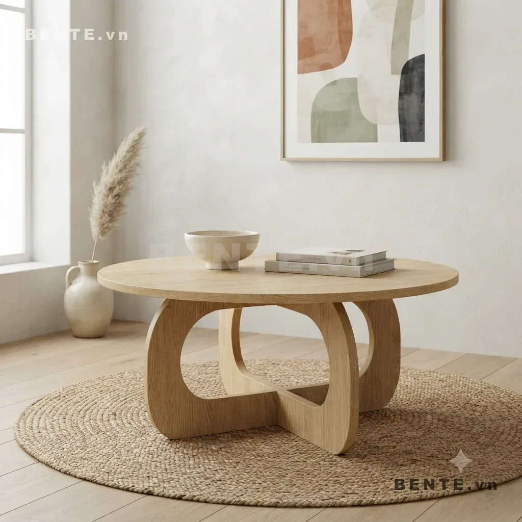 bàn cafe chân tấm, bàn tròn chân 3 tấm