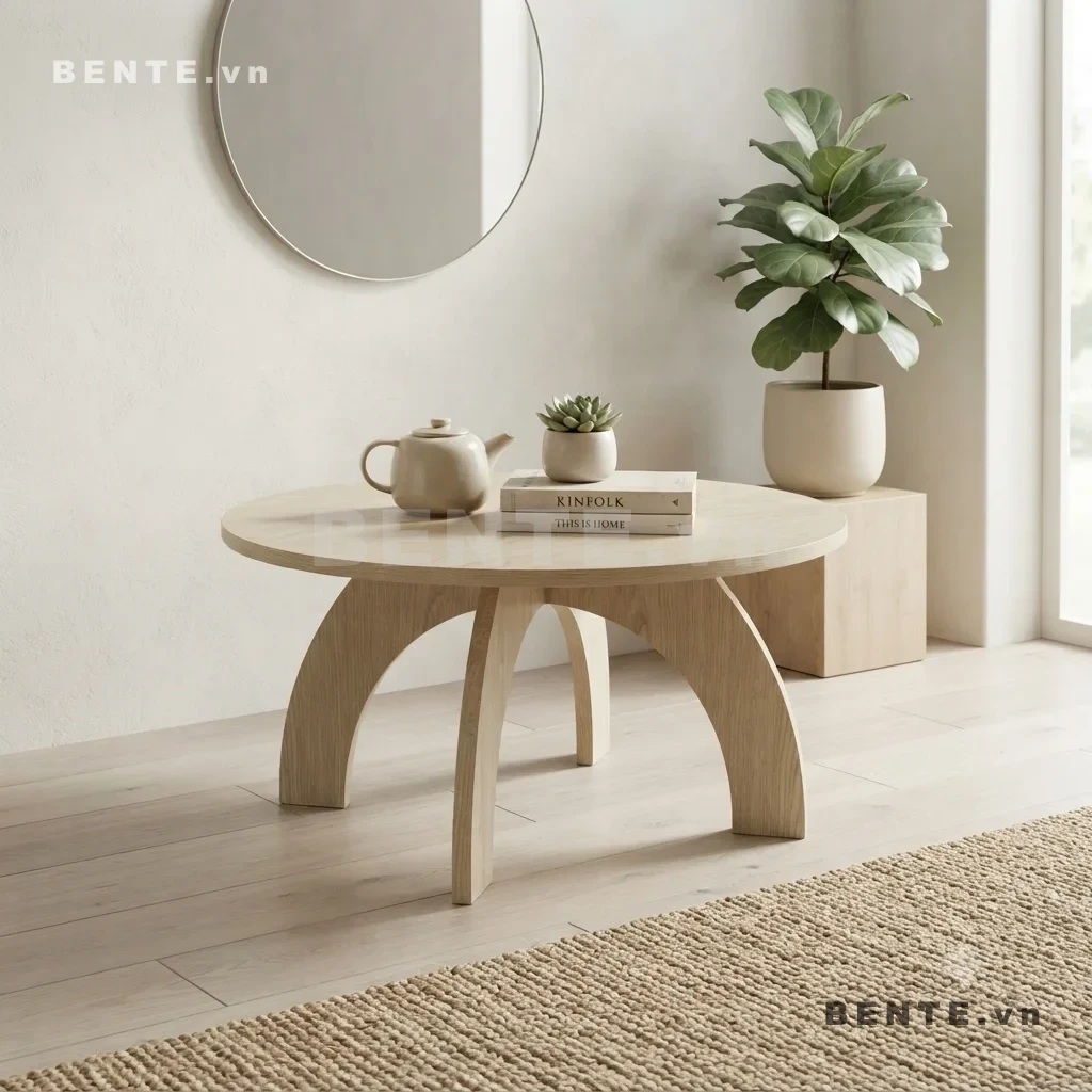 bàn phòng khách chân vòm, bàn cafe mặt tròn chân cong