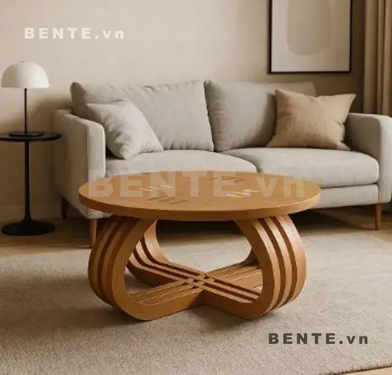 bàn tròn chân vòng cung, bàn sofa chân cong giao nhau