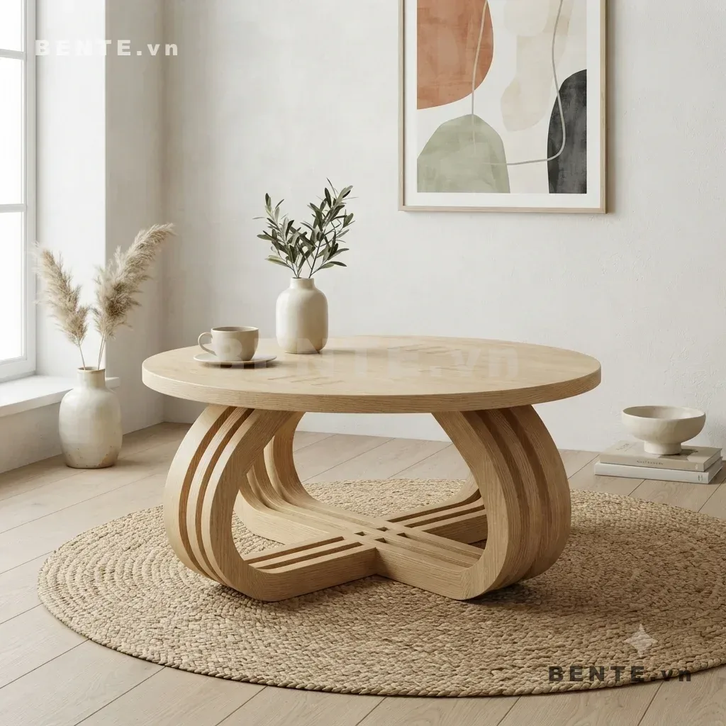 bàn chân cong đan chéo, bàn sofa chân vòng cung