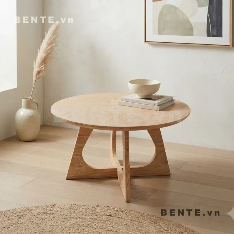 Bàn Gỗ Sofa Mặt Tròn, Chân Tấm Khoét Cong Đan Xen, Lắp Ráp Đơn Giản - B58327, bàn sofa mặt tròn, bàn trà mặt tròn, bàn cafe mặt tròn, bàn chân tấm khoét cong, bàn chân đan xen, bàn sofa chân khoét cong, bàn tròn chân tấm, bàn phòng khách mặt tròn, bàn tròn chân hình học, bàn sofa chân nhiều tấm