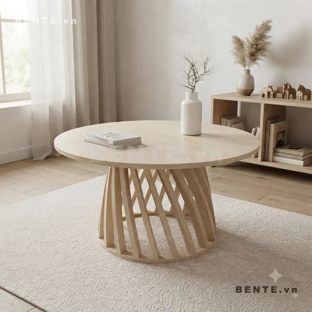 Bàn Gỗ Sofa Mặt Tròn, Chân Trụ Đan Chéo Hình Thoi, Lắp Ráp Đơn Giản - B42671, bàn sofa mặt tròn, bàn trà mặt tròn, bàn cafe mặt tròn, bàn chân trụ đan chéo, bàn chân đan hình thoi, bàn phòng khách chân trụ, bàn sofa chân hình thoi, bàn gỗ chân đan chéo, bàn tròn chân lồng, bàn sofa chân nan chéo