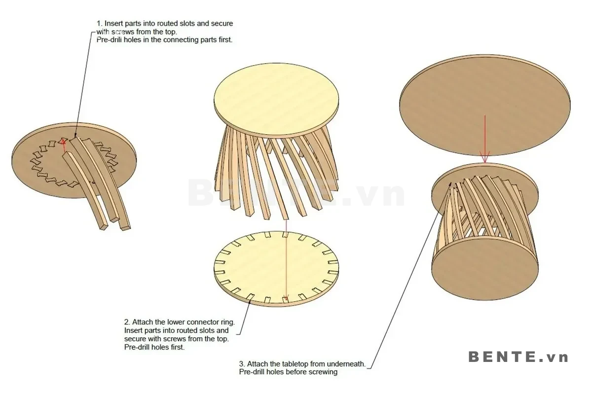 ảnh hướng dẫn lắp ráp, bàn sofa mặt tròn, bàn trà mặt tròn