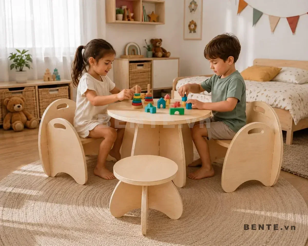 Bàn Học & Bàn Ăn Gỗ Lắp Ráp Đơn Giản Kèm 3 Ghế Cho Trẻ Em - B48291, bàn học trẻ em, bàn ăn cho bé, bàn gỗ trẻ em, bàn học kèm ghế, bàn ghế cho bé, bàn học thông minh, bàn ăn gỗ trẻ em, nội thất trẻ em, bàn học đa năng