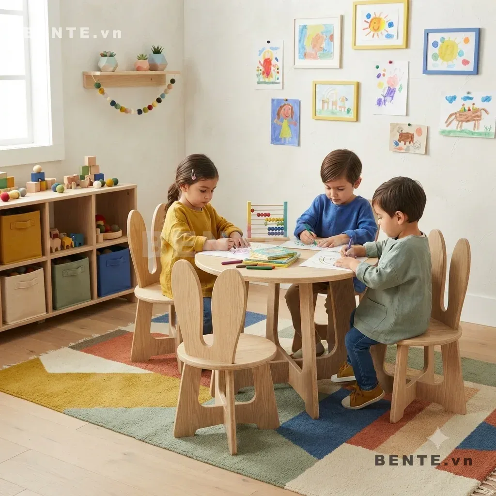 bàn học kết hợp bàn ăn, bàn học trẻ em lắp ráp, bàn học đọc sách cho bé