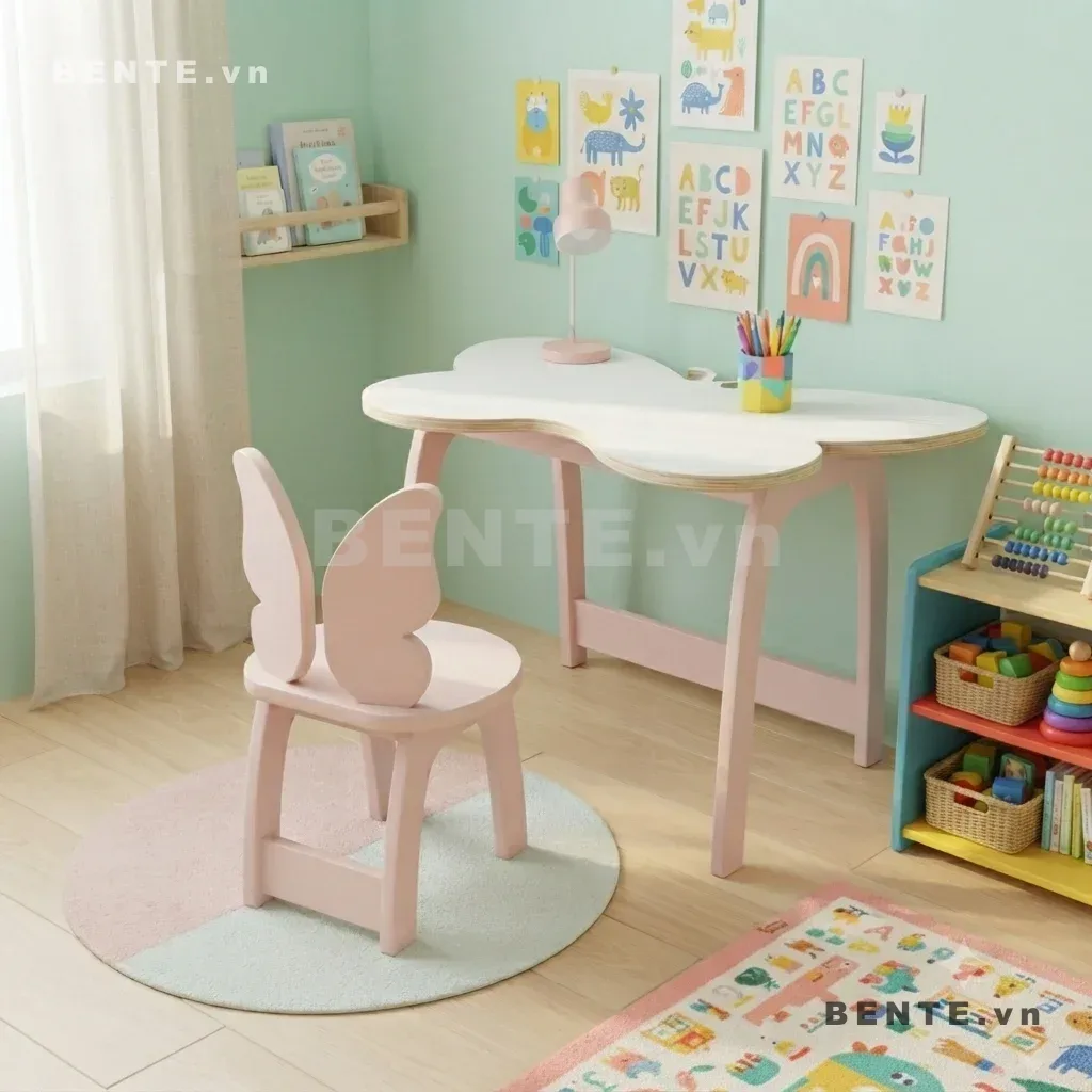 bộ bàn ghế hình bươm bướm, bàn học trẻ em có ghế