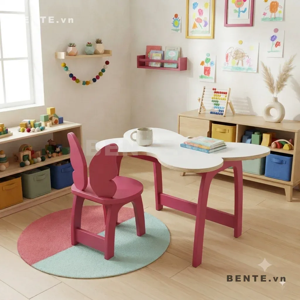 bàn học tạo hình cánh bướm, ghế trẻ em hình bươm bướm