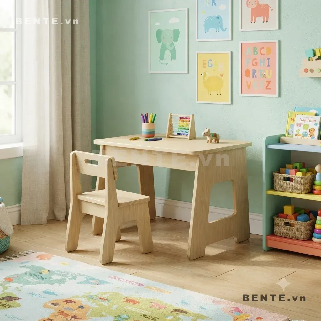 bàn học cho bé kèm ghế tựa lưng