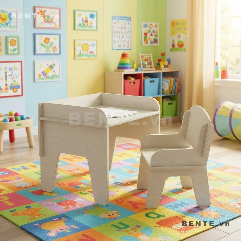 bàn ghế học tập có kệ cho bé