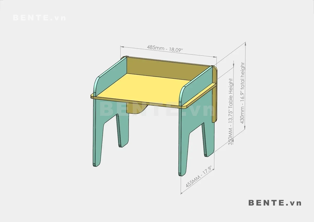ảnh kích thước, bàn học kèm ghế có chỗ để đồ