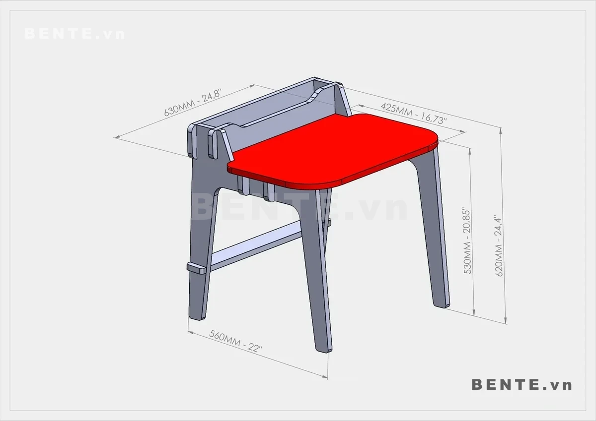 ảnh kích thước, bàn học kèm ghế và kệ sách