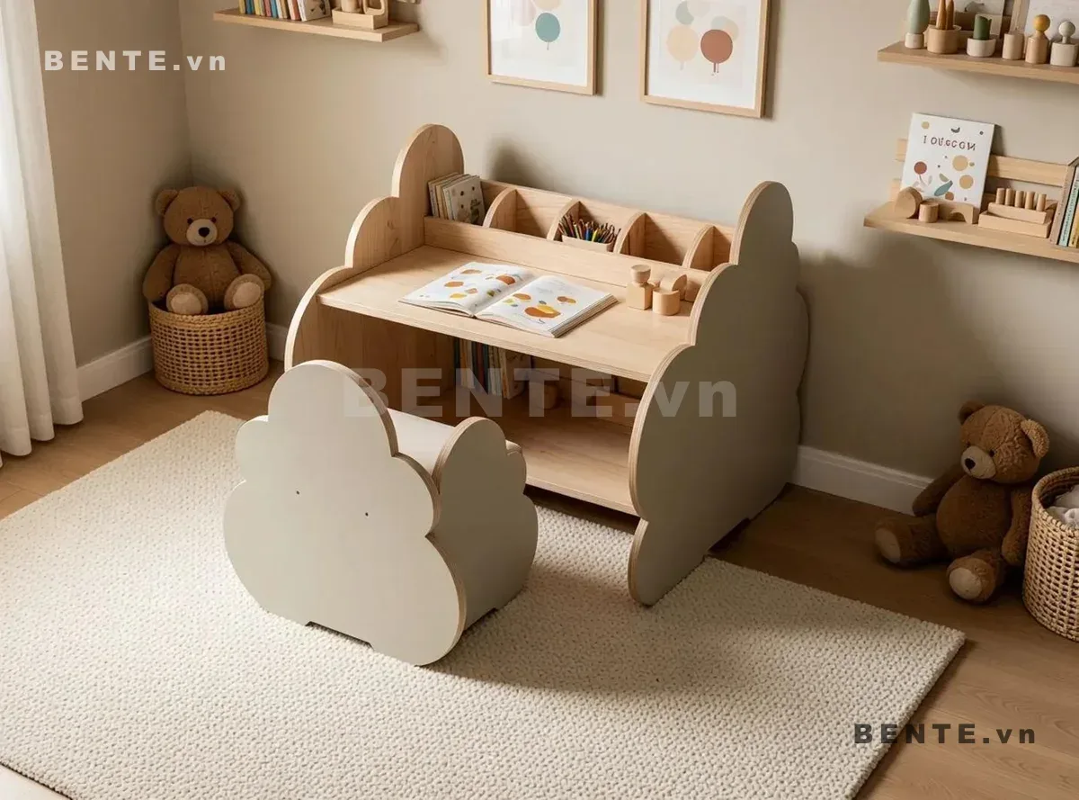 bàn học trẻ em có kệ để đồ