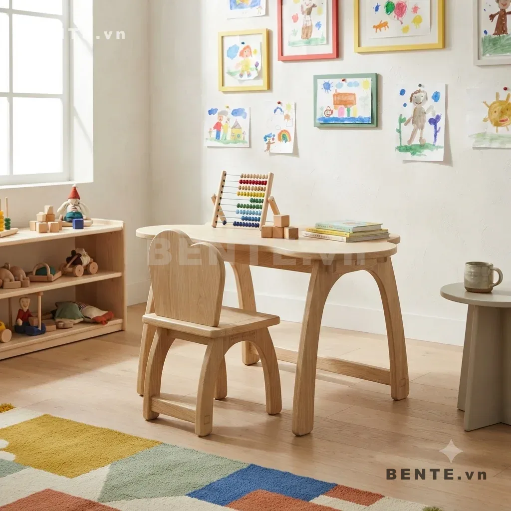 bàn ghế học tập trẻ em, nội thất trẻ em hình đám mây