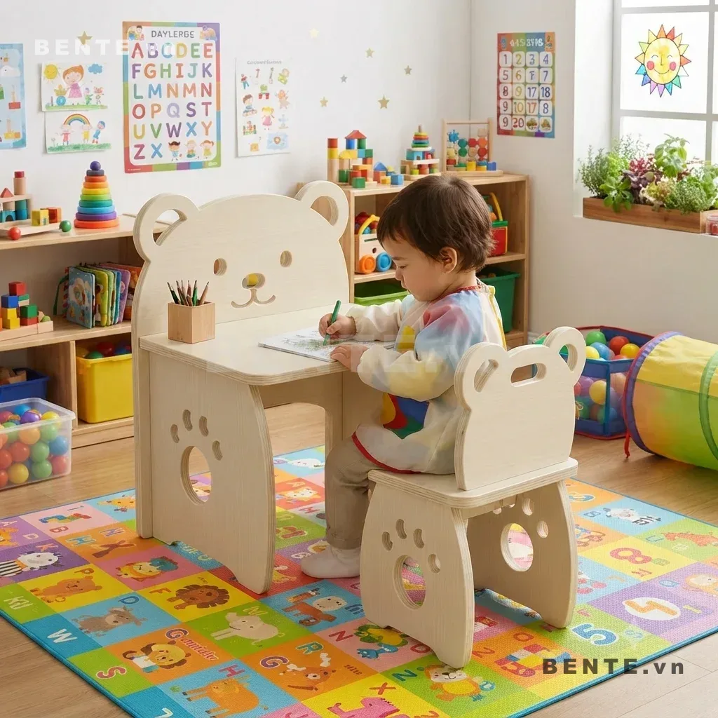 bàn học vẽ cho bé, bộ bàn ghế học tập trẻ em