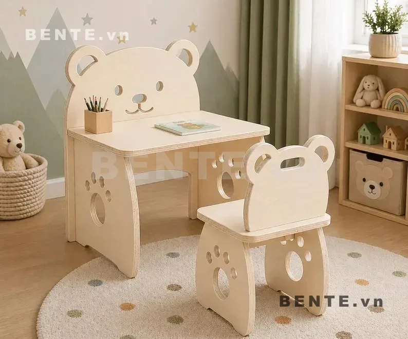 Bàn Học Gỗ Kèm Ghế Hình Gấu Lắp Ráp Đơn Giản Cho Trẻ Em - B63842, bàn học kèm ghế hình gấu, bàn học hình gấu cho bé, bàn ghế trẻ em hình gấu, bàn học trẻ em có ghế, bàn học chủ đề gấu cho bé, bàn ghế học tập cho trẻ em, bàn học hình con vật cho bé, bàn học đọc sách cho trẻ, bàn học vẽ cho bé, bộ bàn ghế học tập trẻ em