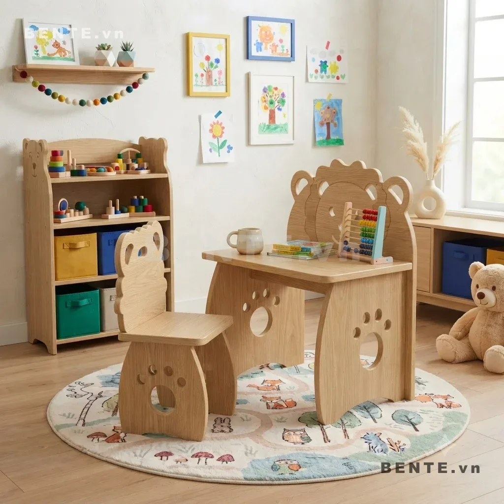 Bàn Học Gỗ Kèm Ghế Hình Sư Tử Lắp Ráp Đơn Giản Cho Trẻ Em - B45279, bàn học kèm ghế trẻ em, bàn học hình sư tử, bàn ghế sư tử cho bé, bàn học cho bé kèm ghế, bàn học trẻ em hình con vật, bàn học góc học tập cho bé, bàn học phòng ngủ trẻ em, bàn học lắp ráp cho trẻ, bàn ghế học tập trẻ em, nội thất trẻ em hình sư tử